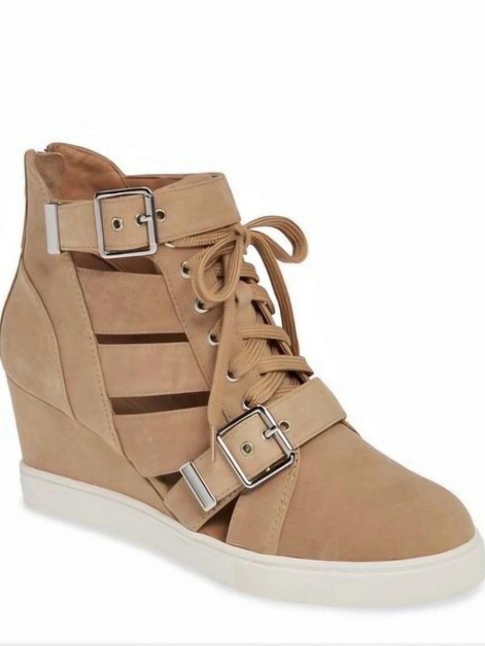 Linea Paolo Fave Wedge Sneaker Boots in Tan Kid Suede Brand New In Box
